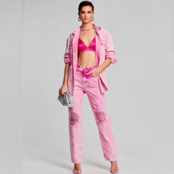 Retrofete Tops - Retrofete Pink Denim Jacket Distressed size L